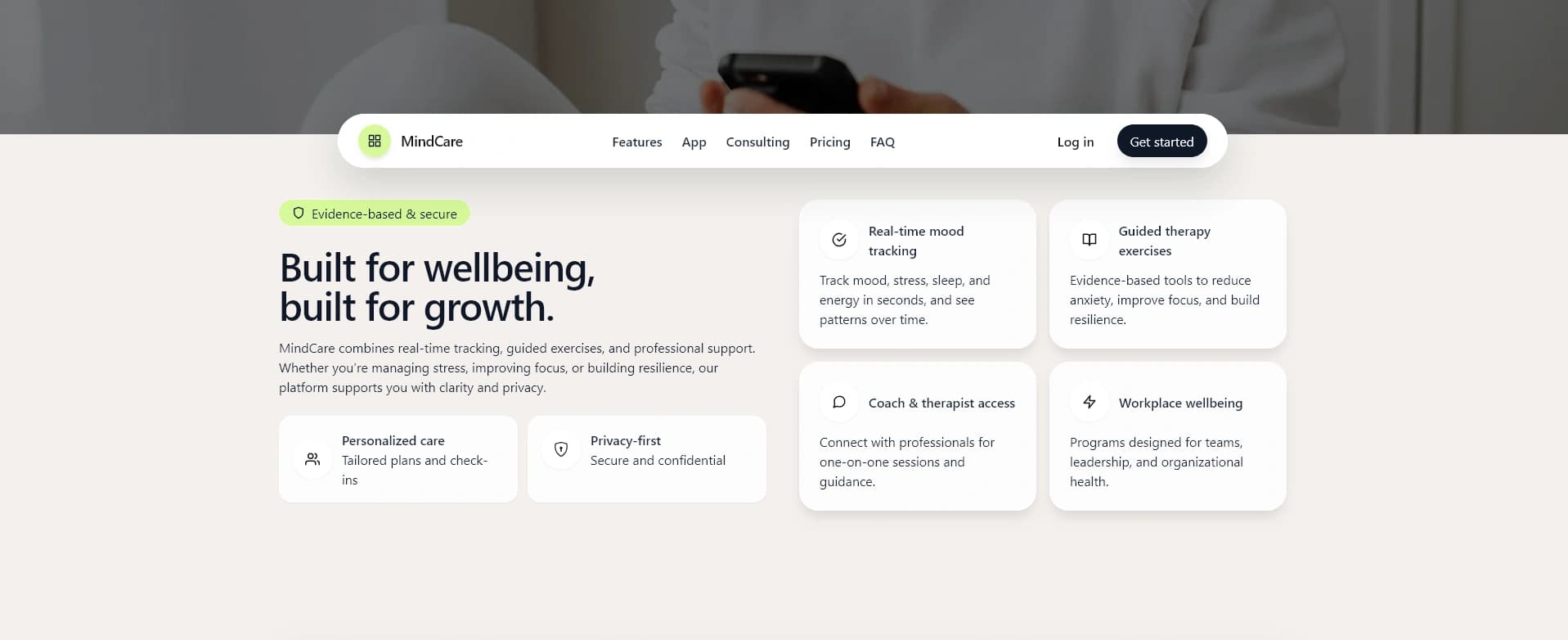 MindCare main screen